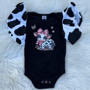 Baby Girl Western Cow Flutter Sleeve One Piece 0-3 Months